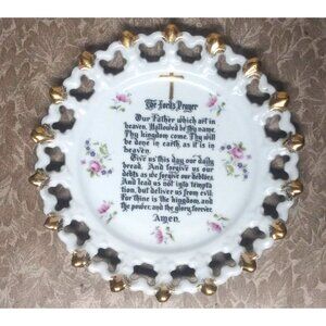 VTG Decorative Plate "The Lord's Prayer" Norcrest Fine China 8.25" white gold